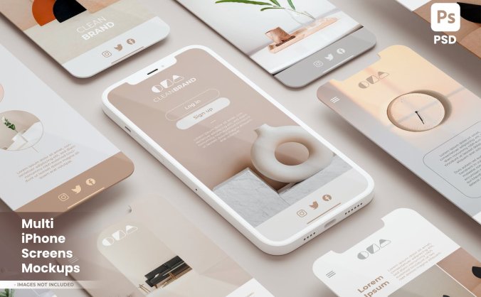拥有多个iPhone界面的PSD样机素材
