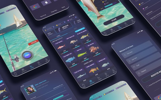 少见的暗黑钓鱼游戏风格APP UI界面素材包