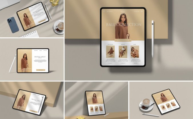 简洁带光影效果的iPad Pro平板电脑PSD样机素材