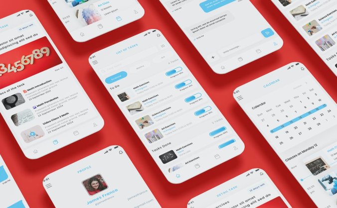 5个学校任务、学生任务和练习主题APP UI界面素材包