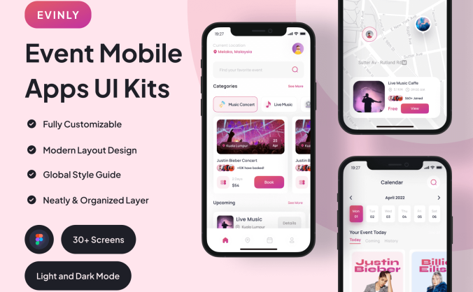 30个粉色社交活动主题移动端APP UI界面素材包（Figma）