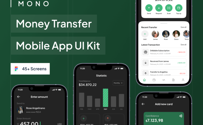 45个绿色金融汇款主题移动APP UI界面素材包