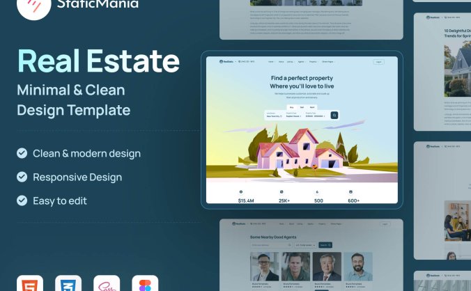 包括前端代码的绿色地产主题网页设计模板素材包（Figma）