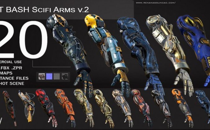 一套设计精致的机械手臂3D模型素材包