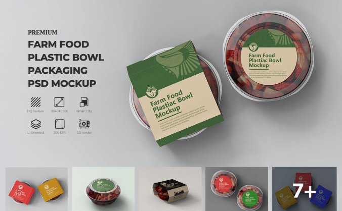 7个效果逼真的食品包装容器PSD样机素材包