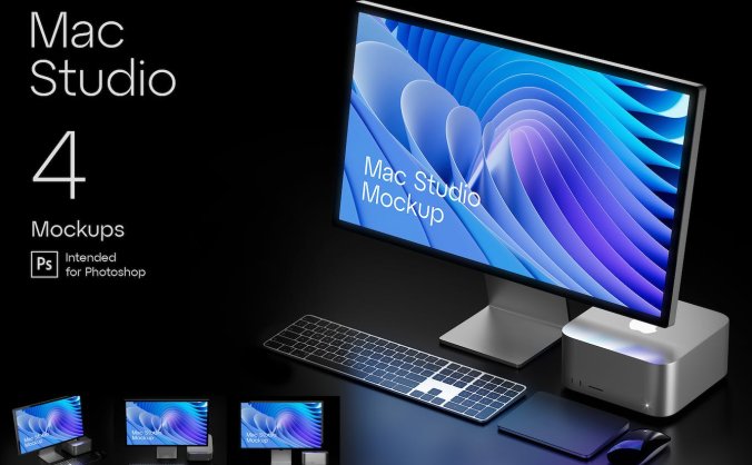 暗黑质感风格Mac Studio样机PSD素材包