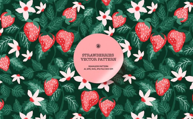 可爱的矢量草莓图案背景素材包(AI,EPS,JPG,SVG)