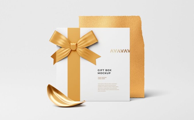 金色奢华礼品盒PSD样机素材包