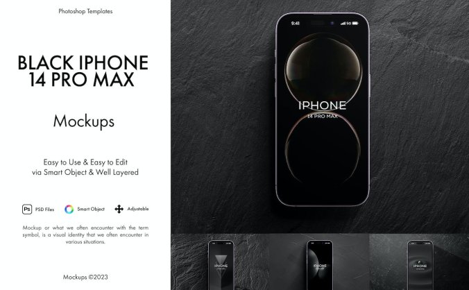 黑色熔岩纹理iPhone 14 Pro Max 样机PSD素材
