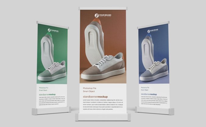 简洁干净的易拉宝横幅PSD样机素材包