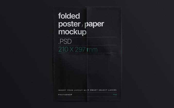 逼真暗黑质感折叠纸张DM单海报PSD样机素材包