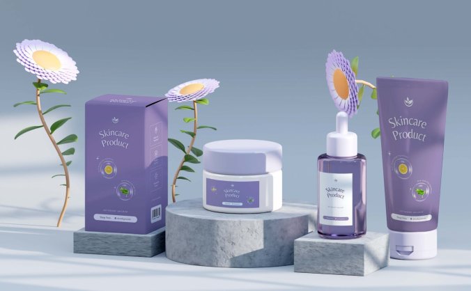 带光影高端紫色化妆品PSD样机素材