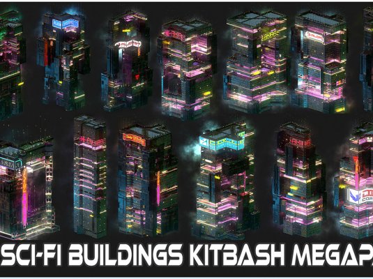 80款赛博朋克风格未来城市建筑3D模型素材包