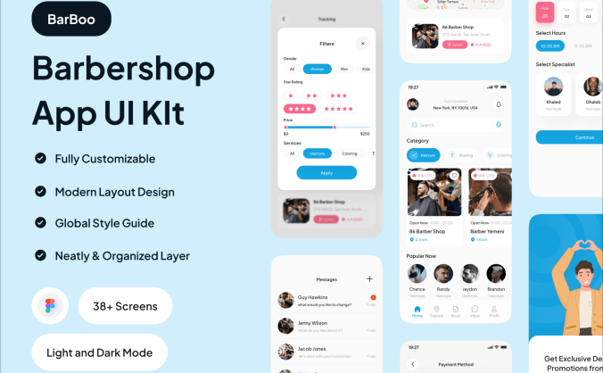 38个小众理发店主题APP UI界面素材包