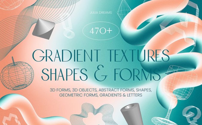 非常适合包装设计的渐变纹理形状3D对象图片素材包