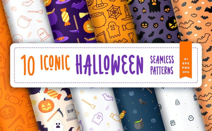 10个可爱常用的万圣节主题矢量背景素材包