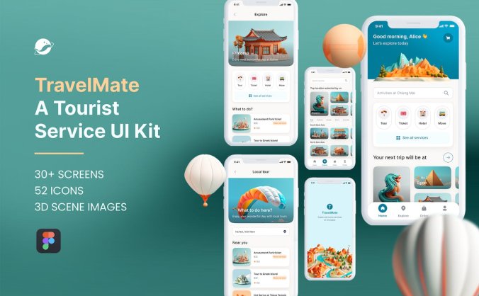 绿色旅游服务应用App UI Kit(Figma)