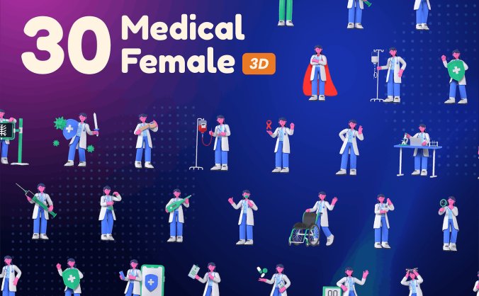 医学女性3D插画素材包（PNG,Blender）