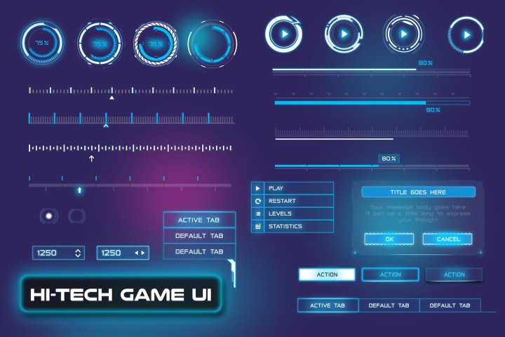 科幻游戏HUD UI界面PSD素材包 – 简单设计