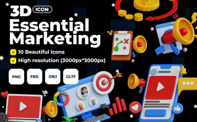 10个漂亮的营销数据相关的3D图标素材包(PNG,OBJ,FBX)