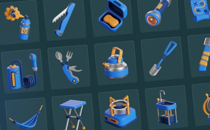 30个露营主题Blender 3D图标素材包