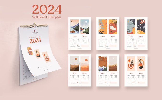 2024年最新多用途可定制简洁日历素材包