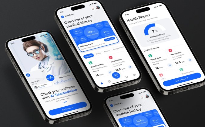 蓝色人工智能远程医疗移动APP UI界面素材包