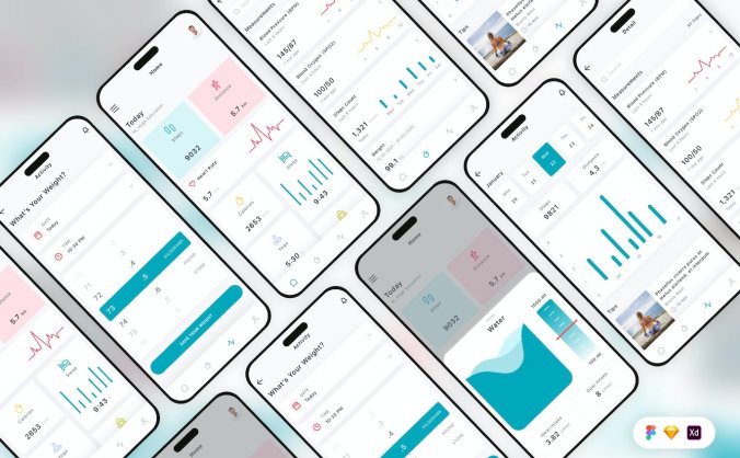 绿色医疗患者监护移动端APP UI界面素材包（SKETCH,FIG,XD）