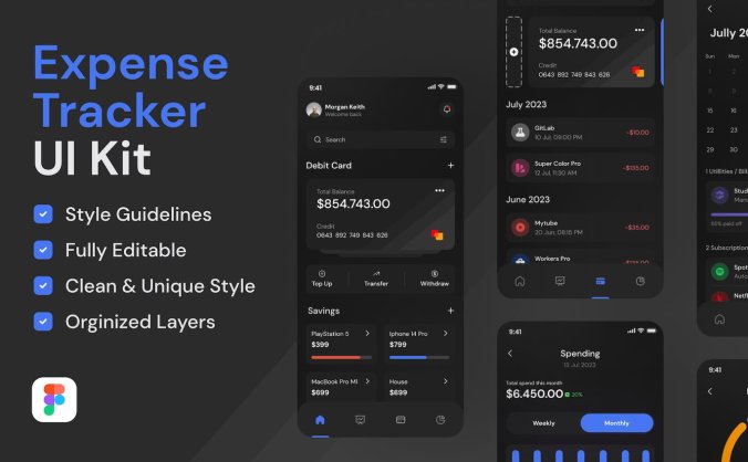 黑色资金财务交易主题移动APP UI Kit素材包