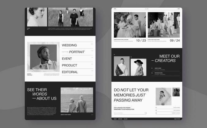 黑白调性摄影风格网页UI模版下载