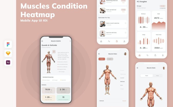 肌肉状况医学相关热图移动APP UI KIT素材包(SKETCH,FIG,XD)
