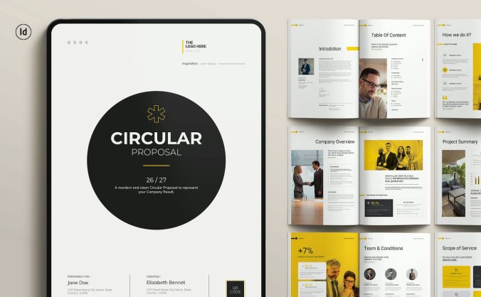 黄黑风格圆形提案模板素材包