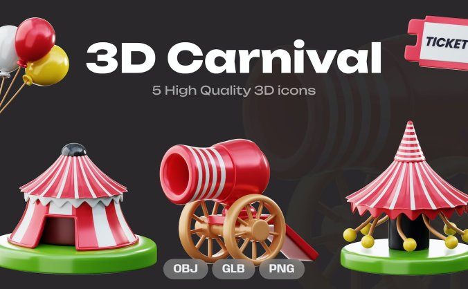 游戏嘉年华马戏团主题3D图标素材包