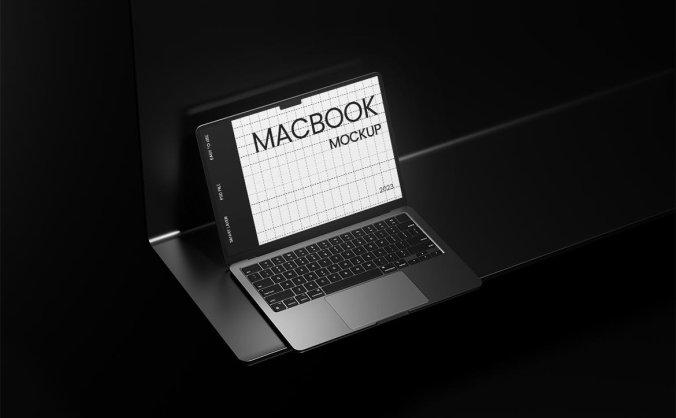 3个黑色笔记本电脑高光阴影PSD样机素材