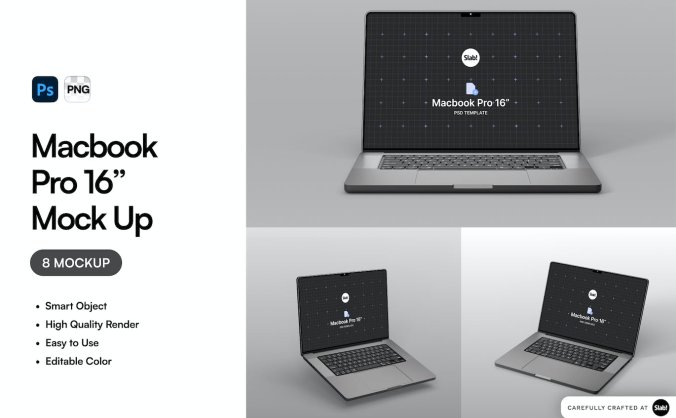 黑色质感Macbook Pro 16样机PSD素材包