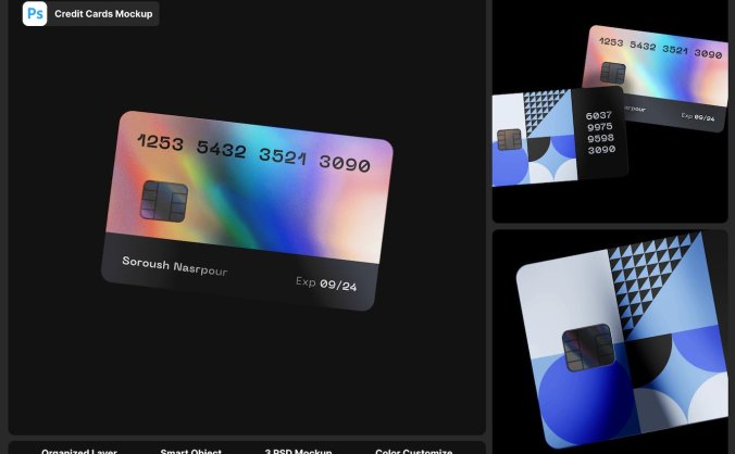 漂亮暗黑风格信用卡样机PSD素材