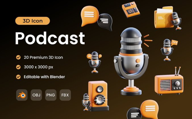 20个适合播客主题的3D图标素材包