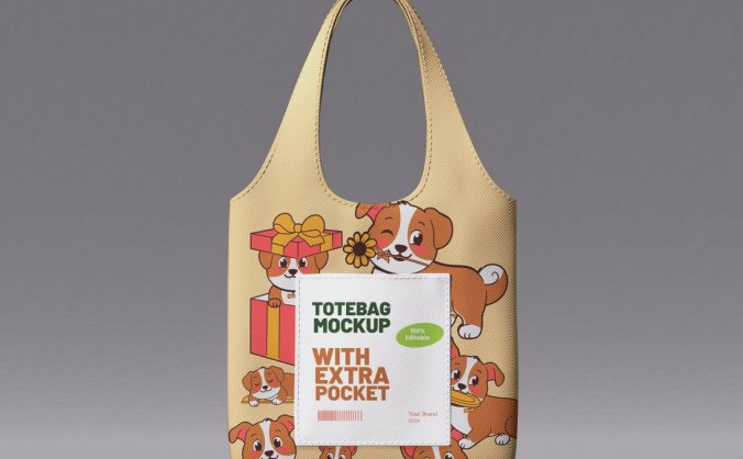 风格可爱的帆布手提袋模型PSD购物袋素材包