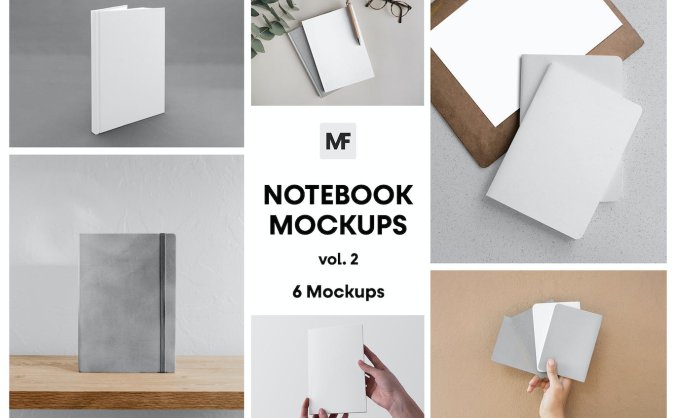 6个简洁的笔记本文具PSD样机素材包