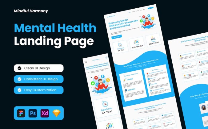 蓝色心理健康登陆页面UI设计