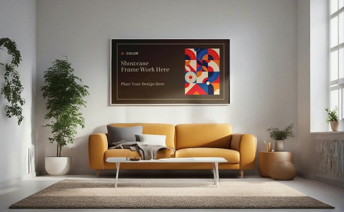 客厅墙上相框PSD样机素材包