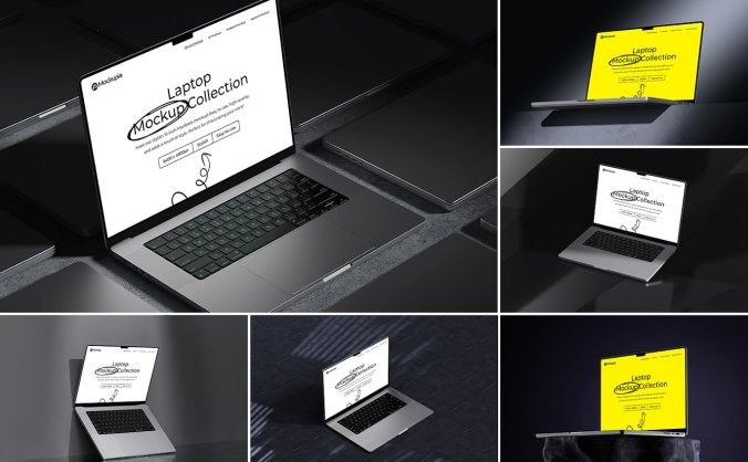 黑色质感笔记本电脑PSD样机素材