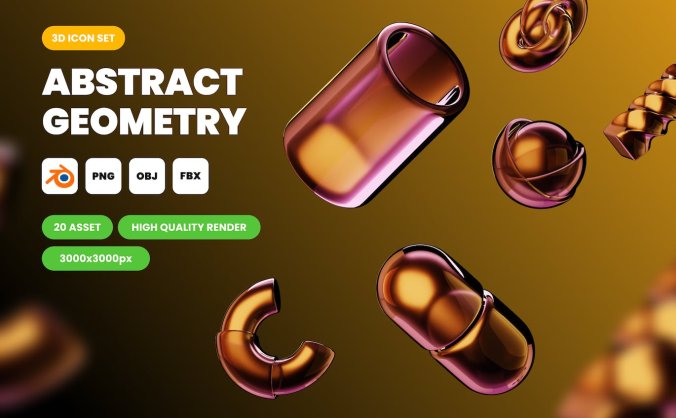 3D玻璃质感抽象几何模型素材包