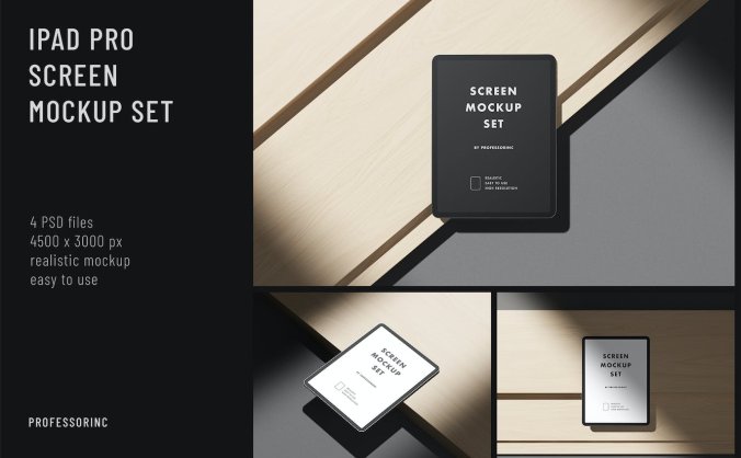 黑色iPad Pro屏幕样机PSD素材包