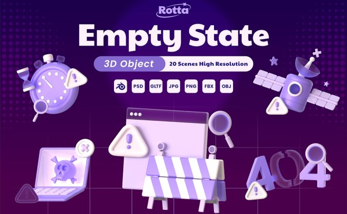 紫色404空状态3D图标素材包