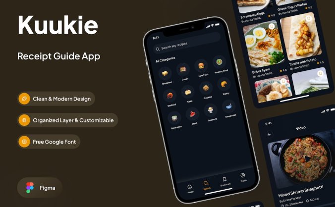 暗黑版本食谱食物类别APP UI KIT素材包