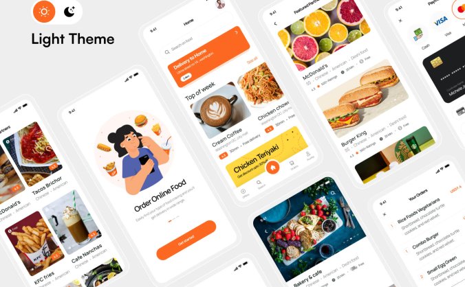 96个橙色食品配送主题APP UI界面素材包