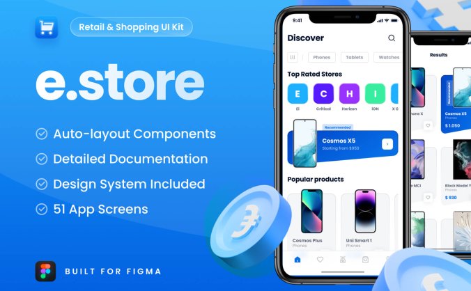 50个蓝色数码电商应用APP UI界面素材包