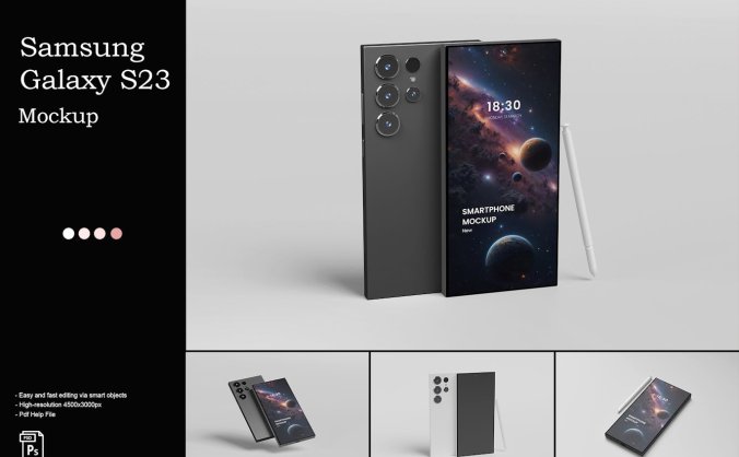 漂亮有质感的三星Galaxy S23 Ultra样机PSD素材包