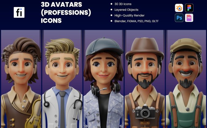 30个不同职业设计新颖的人物角色素材包